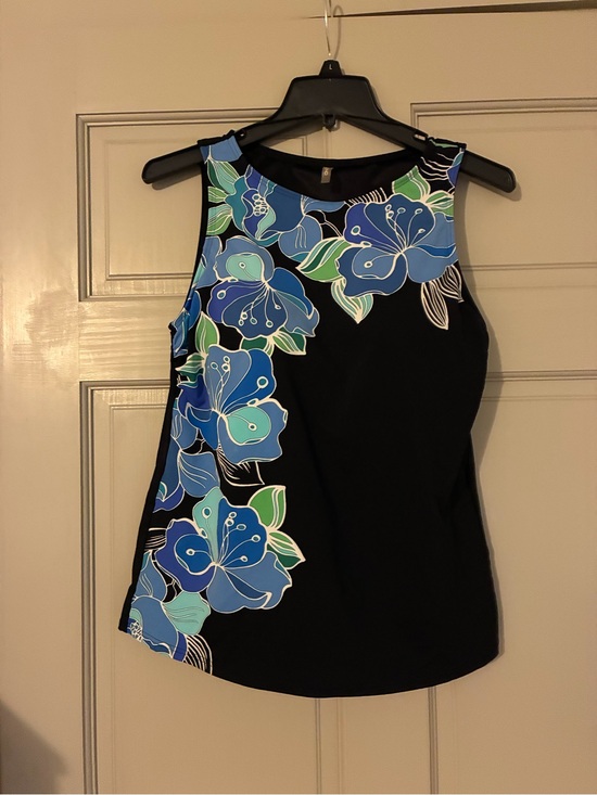 Lands' End Other - Lands' End Blue Black Tankini Sz 10 Soft Cup Print Modest Hibiscus Tropical